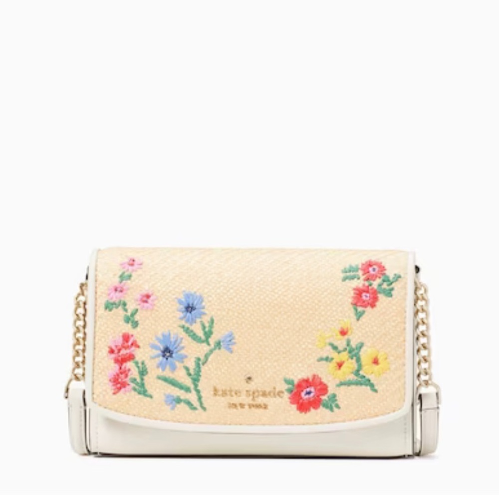 Kate Spade Staci floral straw small flap crossbody